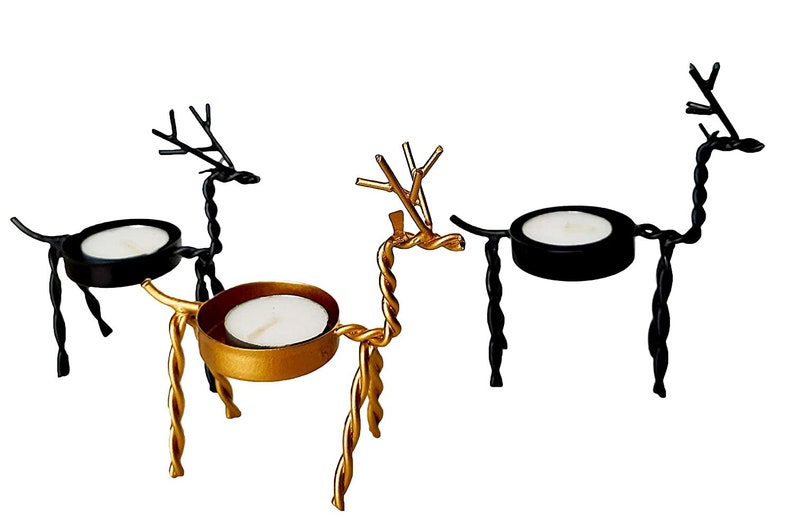 Metal Handmade Decorative Reindeer Candle Holder Set of 3 2 Black & 1 Golden Christmas Decorations Items for Home image 3