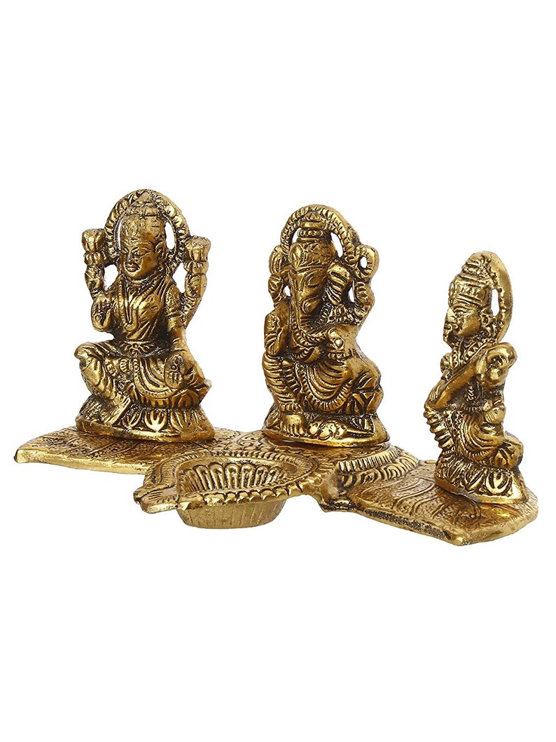 Trendy Crafts laxmi Ganesh Saraswati Idol - Piatto Decorativo con Diya Antico showpiece Set per Il culto, Regalo e la Decorazione Domestica