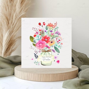 Tarjeta de feliz cumpleaños personalizada, flores brillantes, regalo de cumpleaños para ella, tarjeta para mamá, hermana, tía, hija, tarjeta del Día de la Madre