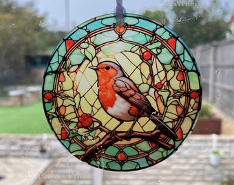 Stained glass acrylic robin sun catcher, When Robins are near, Robin gifts, Robin Christmas tree decoration, Window hanging, Robin Memorial