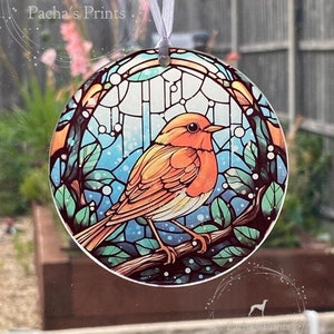 Stained glass acrylic robin sun catcher, Robin gifts, Robin Christmas tree decoration, Window hanging, Ornament Memorial gift, When Robins..