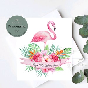 Carte d'anniversaire flamant rose, carte d'anniversaire personnalisée pour elle, fille, amie, tante, nièce, soeur, carte d'anniversaire de 30 ans, 16e, 21e, 40e