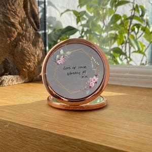 Escritura a mano real, regalo de escritura a mano personalizado, regalo de receta, espejo de bolsillo compacto, regalos de recuerdo, regalo de condolencia, personalizado