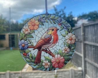 Stained Glass Effect Acrylic Robin Suncatcher - Memorial Ornament