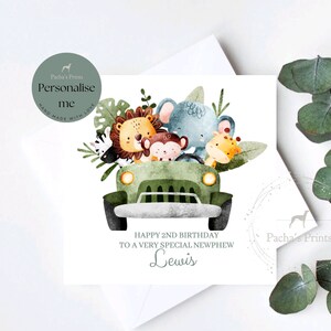 Tarjeta de cumpleaños de la selva, Salvaje, Tarjeta de cumpleaños personalizada para niños, Tarjeta para niño niña, 1º 2º 3º 4º 5º 6º 7º, Hijo nieto, Safari