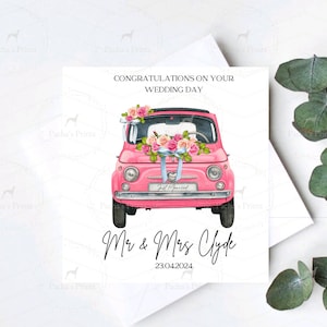Carte de mariage, Réception de mariage, Jour de mariage personnalisé, Félicitations, Carte de voeux faite main, Carte Just Married, Voiture de mariage