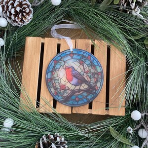 Stained glass acrylic robin sun catcher, When Robins are near, Robin gifts, Robin Christmas tree decoration, Window hanging, Robin Memorial image 5