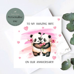 Tarjeta de aniversario personalizada para esposa, novio, novia, marido, para él, para ella, aniversario de boda, primer aniversario, tarjeta Panda