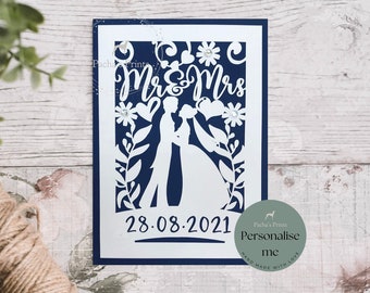 Wedding Card, Wedding cards personalised, Paper cut wedding card, Wedding anniversary card, Newly wed card, Just married, Mr & Mrs Card