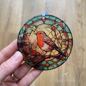 Stained glass acrylic robin sun catcher, When Robins are near, Robin gifts, Robin Christmas tree decoration, Window hanging, Robin Memorial image 3