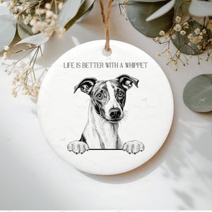 Personalised Whippet Decoration, Life is better with a dog, Whippet Mum, Whippet dog Dad, Ceramic Gift, Bespoke Coffee Mug, Hound