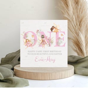 Cartão de primeiro aniversário personalizado, Fadas cor de rosa, Cartão de aniversário de fada, Filha, Sobrinha, Prima, amiga, Primeiro aniversário para ela, Cartão caprichoso