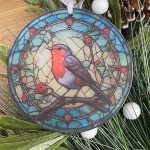 Stained glass acrylic robin sun catcher, When Robins are near, Robin gifts, Robin Christmas tree decoration, Window hanging, Robin Memorial image 4