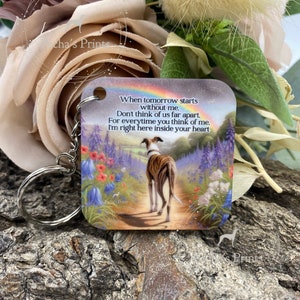 Memoriale per la perdita di un animale domestico, Lutto, Amante dei cani, Dolore, Portachiavi, Portachiavi ricordo, Regalo Whippet, Levriero, Ponte dell'arcobaleno, Segugio