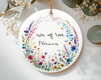 Actual Handwriting Wildflower Memorial Decoration, Custom Ceramic Hanging Remembrance Keepsake Condolence Gift