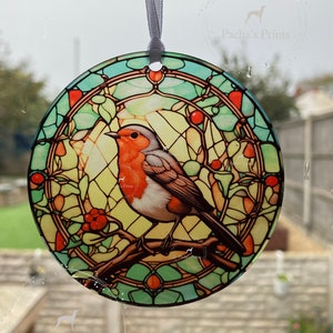 Stained glass acrylic robin sun catcher, When Robins are near, Robin gifts, Robin Christmas tree decoration, Window hanging, Robin Memorial image 2
