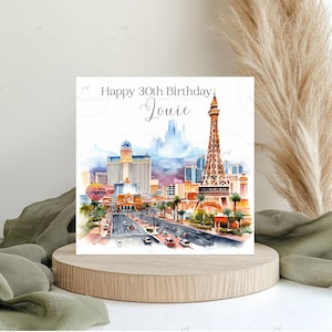 Vegas skyline, Happy Birthday, Las Vegas wedding card, What happens in Vegas, Personalised Greeting Card, Congratulations Engagement