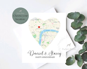 Personalised wedding card Anniversary card, Special location pin point map, Card for couples, Personalised map, Congratulations wedding Card