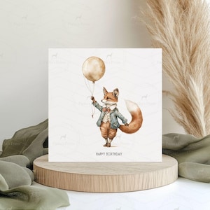 Carte de joyeux anniversaire personnalisée, cadeau d'anniversaire pour elle, carte d'anniversaire pour lui, carte d'anniversaire d'enfant, cadeau d'amant de renard fête des pères