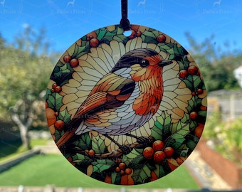 Robin Memorial Suncatcher Stained Glass Effect Window Hanging Remembrance Sympathy Gift