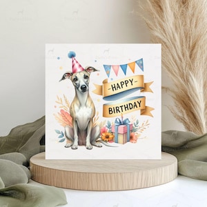 Whippet lover cadeau, gelukkige verjaardagskaart voor hem, verjaardagskaart voor haar, windhond cadeau, windhond, Italiaanse windhond, verjaardag van de hond