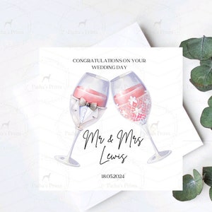 Jour de mariage personnalisé, Félicitations, Carte de mariage, Cadeau de mariage, Carte faite main, M. et Mme, Carte de voeux, Just Married
