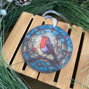 Stained glass acrylic robin sun catcher, When Robins are near, Robin gifts, Robin Christmas tree decoration, Window hanging, Robin Memorial image 7