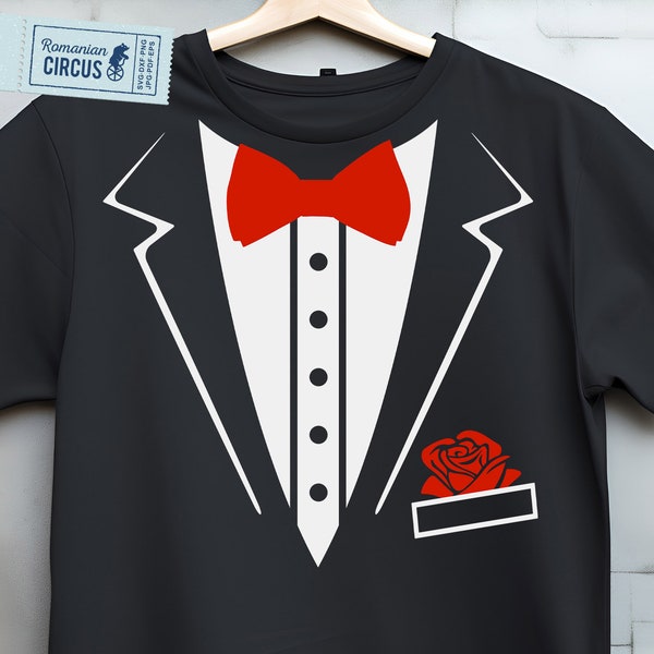 Tuxedo PNG, SVG, Tuxedo Shirt Svg, Faux Tuxedo Svg, Tux Svg, Faux Suit, Red Bow Tie, Rose in Pocket ,Valentine's Day, Faux Wedding, Kid, Man