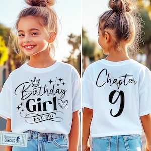 9th Birthday Girl SVG, PNG, Chapter 9 Svg, Est. 2017, 9th Birthday Girl Shirt Svg, Blue, Pink, Black, White, for Cricut, Sublimation