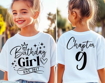 9th Birthday Girl SVG, PNG, Chapter 9 Svg, Est. 2017, 9th Birthday Girl Shirt Svg, Blue, Pink, Black, White, for Cricut, Sublimation