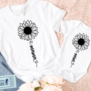 Mama & Mini Svg, Matching T-shirts for Mom and Baby, Sunflower Svg, Mom Shirt Svg, Mini Shirt Svg for Child, Cricut, Silhouette, Sublimation