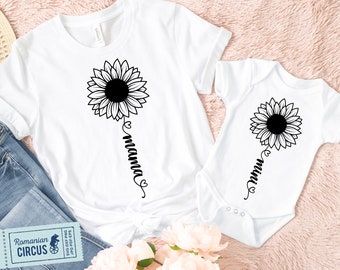 Mama & Mini Svg, Matching T-shirts for Mom and Baby, Sunflower Svg, Mom Shirt Svg, Mini Shirt Svg for Child, Cricut, Silhouette, Sublimation