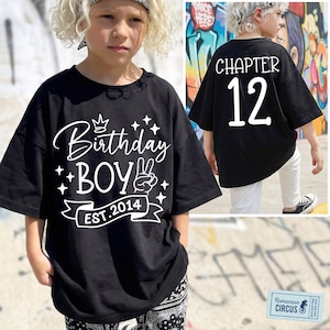 12th Birthday Boy Shirt SVG, PNG, Chapter 12, Est. 2014, Front + Back/ Black, Blue, White, for Cricut, Sublimation