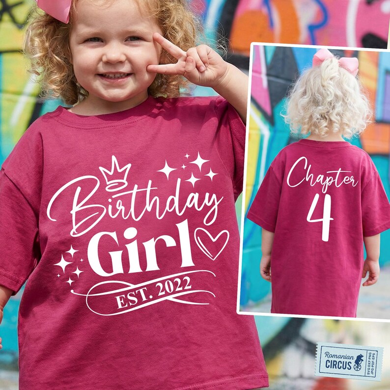 4-årsdagsflicka SVG, PNG, Kapitel fyra Svg, Etablerat 2022, 4 år gammal, 4-årsdagsflicka tröja Svg, Fram + Bak, Svart, Vit, Rosa, Blå bild 2