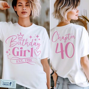 Ragazza del 40° compleanno SVG, PNG, Est. 1986 Svg, Capitolo 40 Svg, Maglietta del 40° compleanno Svg, Bianco, Nero, Rosa, Blu, per Cricut, Sublimazione