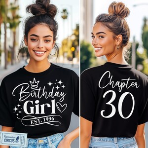 Birthday Girl Est. 1996 Svg, Png, Chapter 30 Svg, 30th Birthday Girl Shirt Svg, Front + Back, Pink, Black, White, Blue, Cricut, Sublimation image 2