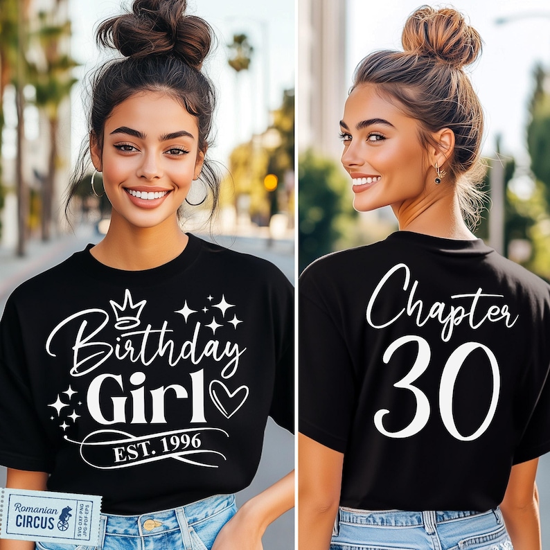 Birthday Girl Est. 1996 Svg, Png, Chapter 30 Svg, 30th Birthday Girl Shirt Svg, Front + Back, Pink, Black, White, Blue, Cricut, Sublimation image 2