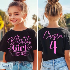 4th Birthday Girl SVG, PNG, Chapter Four Svg, Est. 2021, 4 Years Old, 4th Birthday Girl Shirt Svg, Front + Back, Black, White, Pink, Blue