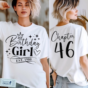 46th Birthday Girl Shirt SVG, PNG, Chapter 46 Svg, Est. 1980 Svg, Front & Back/ Blue, Black, White, Pink, Cricut, Sublimation