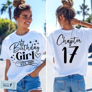 17th Birthday Girl SVG, PNG, Chapter 17 Svg, Est. 2009, 17th Birthday Girl Shirt Svg, White, Black, Pink, Blue, for Cricut, Sublimation