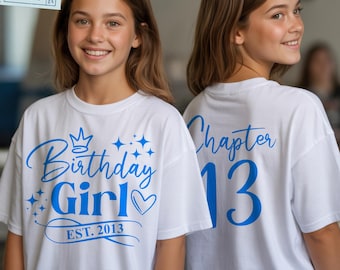 Camisa de niña de 13 años SVG, PNG, Capítulo 13 Svg, Est. 2013, Camisa de niña de 13 años Svg, Delantera y Trasera, para Cricut, Sublimación