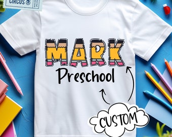 Personalized School Shirt Svg, Png, Pencil Letters Custom Kids Name Svg, Back To School, Boy, Girl, Teacher, for Cricut, Sublimation