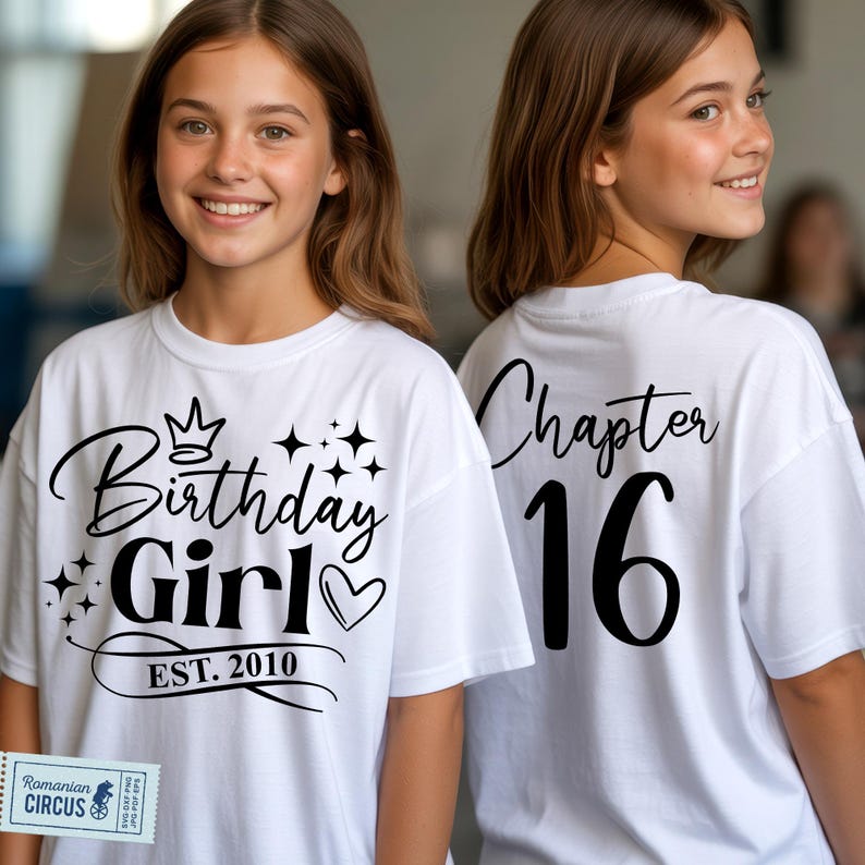 16歳の誕生日の女の子 SVG、PNG、第16章 SVG、設立2010年 SVG、16歳の誕生日の女の子のシャツ SVG、前面背面、白ピンク、黒、クリカット、昇華 画像 1