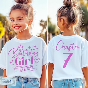 7th Birthday Girl Shirt SVG, PNG, Chapter Seven Svg, Est. 2019, Front & Back, Pink, Blue, Black, White, for Cricut, Sublimation