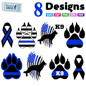 K9 Svg Bundle, Thin Blue Line Svg, Dxf, Jpg, Eps, Pdf, Png, Police Dog Svg, for Cricut, Silhouette Bundle, Sublimation
