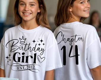 Camisa de niña de 14 años SVG, PNG, Capítulo 14 SVG, Est. 2012, Camisa de niña de 14 años SVG, Negro, Blanco, Azul, Rosa, para Cricut, Sublimación