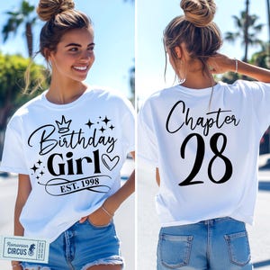 28th Birthday Girl Shirt Svg, Png, Chapter 28 Svg, Est 1998, White, Black, Pink, Blue Design, for Cricut, Sublimation, DTF