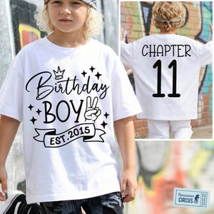 11th Birthday Boy Shirt SVG, PNG, Chapter 11, Est. 2015, Front + Back, Black, Blue, White, for Cricut, Sublimation