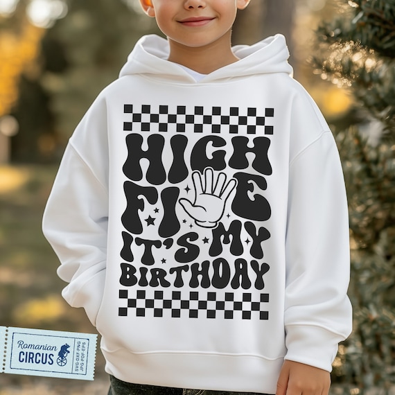 High Five Svg, Png, 5th Birthday Svg, 5th Birthday Shirt Svg, Checkered Retro Design, Black + White, Front & Back, for Cricut, Sublimation