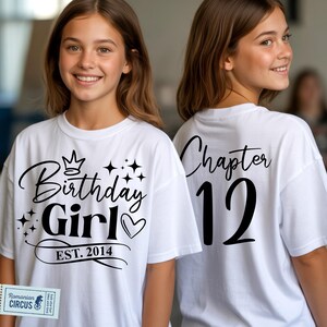 12th Birthday Girl SVG, PNG, Chapter 12 Svg, Est. 2014, 12th Birthday Girl Shirt Svg, Black, Pink, White, Blue, for Cricut, Sublimation